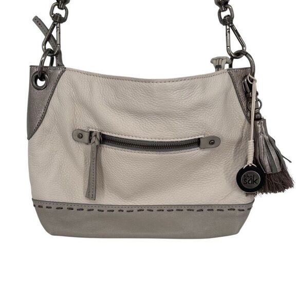 The Sak Indio Leather Bucket Shoulder Bag White Gray - Picture 1 of 15
